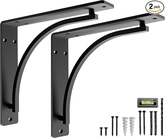 Classic Black Heavy Duty Shelf Brackets 12 inch by Balin Designs– L Bracket, Wall Mounted Support, Extra Wide Bracket, Decorative Shelf Brackets, Fireplace Mantel with Hardware Included, Set of 2