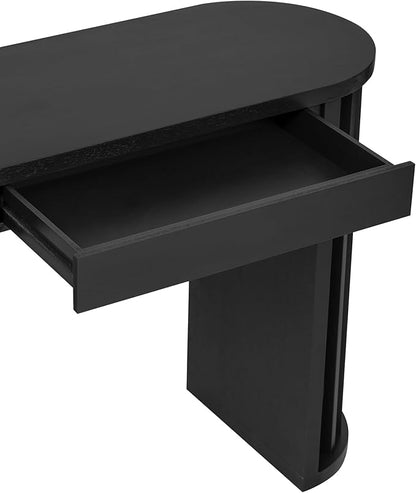 59-inch Long Console Table, Oak Veneer Sofa Table, Curved and Straight Line Design Couch, Farmhouse Entryway Table with Spacious Drawers for Entrance, Hallway, Living Room (Black-J49)