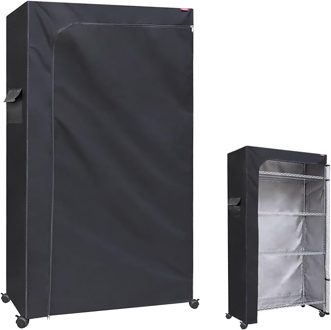 Wire Shelf Cover Dust Protective Heavy-Duty Storage Rack Cover (30" Wx14 Dx62 H),The Two-Way Zipper Design can be Opened up, Down, or All for Easy Access (No Shelves,Black)