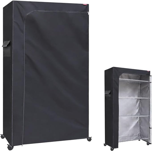 Waterproof Shelf Cover for Wire Shelving – Fits 36" W x 18" D x 62" H Storage Rack, Heavy Duty Oxford Fabric with Clear Front & Two-Way Zipper for Closet, Pantry, Laundry (Black, Cover Only)