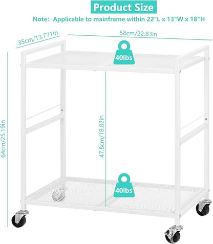 YBING Computer Tower Stand White PC Tower Stand 2 Tier CPU Holder with Wheels Metal Mobile Computer Tower Cart Rolling PC Cart Floor for Fax Home Office