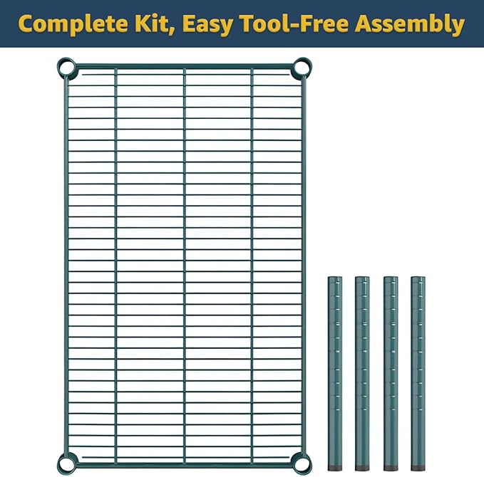 24" x 30" x 8" Green Epoxy Wire Storage Shelf, Dunnage Rack, Commercial 1 Tier Small Shelf