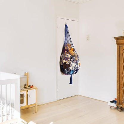 Stuffed Animal Storage Toy Hammock Corner Hanging Net for Stuff Animal Storage Macrame Toy Display Plushie Toy Holder-Wall Hanging Net for Kid Bedroom Decor Playroom Organizer (Blue XL)