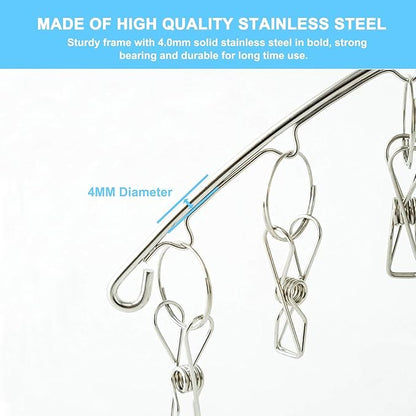 Clothes Drying Rack with 10 Clips, 2 Pack Laundry Drying Rack with Clothes-pegs, Stainless Steel Underwear Hangers for Drying Socks, Bras, Towel, Baby Clothes Hanger Windproof Hanging Clothes Pins