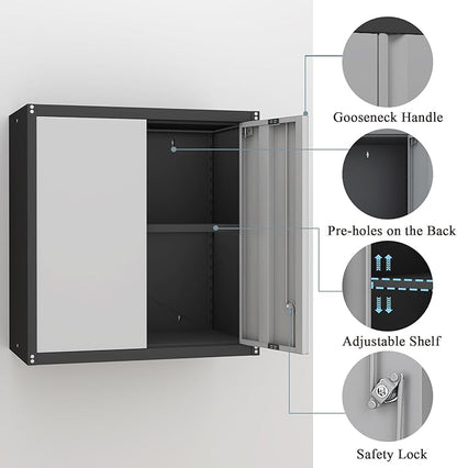 Locking Metal Wall Cabinet, 28" Metal Storage Cabinets with Doors and Shelf, Steel Garage Locker Mounted Small Tool Chest for Home Office, Kitchen, Pantry