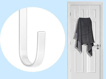 Over the Door Metal Hooks with Plastic Coating 12" Fit 0.5" to 1 3/8" Door 4 Pcs Heavy Duty Single Towel Robe Rack Wreath Bathroom Shower Hanger Shoe Organizer Ironing Board Long White