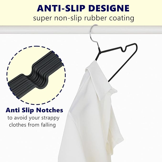 Amber Home 20 Pack 16" Non-Slip Rubber Coated Metal Suit Coat Hangers, Heavy Duty Clothes Hanger with Chrome and Black Friction, Metal Shirt Jacket Hanger with Round Notches for Dress