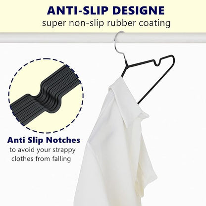 Amber Home 20 Pack 16" Non-Slip Rubber Coated Metal Suit Coat Hangers, Heavy Duty Clothes Hanger with Chrome and Black Friction, Metal Shirt Jacket Hanger with Round Notches for Dress