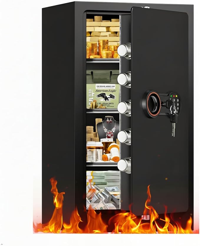 35Mins Real Fireproof Safe, 27.6"H Large Safe Box, Wider Deeper Design, Heavy Duty Fire Safe with Combination Lock, Alarm System, Removable Shelves, Security Safe for Home Business Office