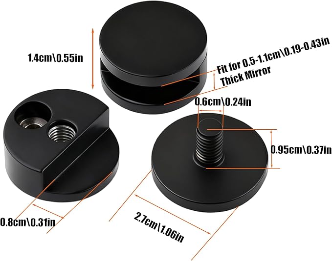 Aluminum Mirror Mounting Clips, Round Shape Wall-Mounted Mirrors Bracket, Glass Clips Clamps Holder, Dresser Mirror Fixed Fitting for 5-11mm Thick Mirror 8 Pieces (Black)