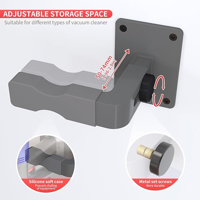 Adjustable Vacuum Wall Mount for Shark Vacuum Shark Cordless Vacuum Wall Mount Compatible for V7 V8 V10 V11 V12 V15 Shark IX141 IZ562H IZ682H IZ361H IZ462H IZ163H IZ363HT IZ483H (Grey)