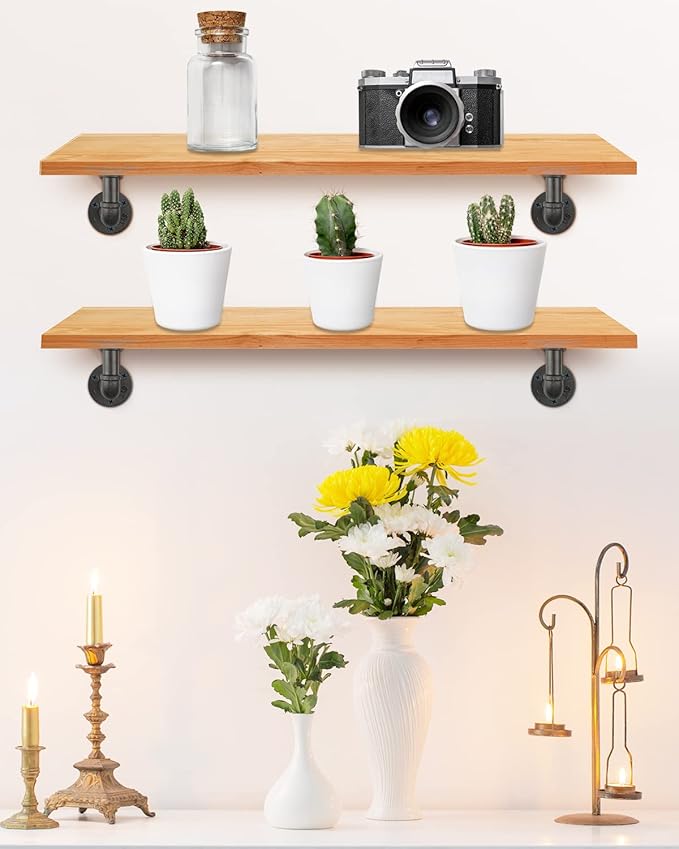 MUZIK 4 Pack Pipe Floating Shelf Bracket Heavy Duty, Black L Pipes Shelf Brackets Iron Shelving Brackets for Shelves - Vintage DIY Pipe Shelf (4*4 Inch)