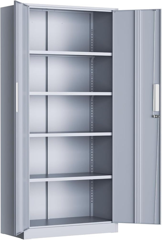 Greenvelly Metal Lockable Storage Cabinet, 72” Tall Storage Cabinet with 2 Doors and 4 Adjustable Shelves for Office, Home, Garage, Pantry (Assembly Required, 18”D, Drak Grey)