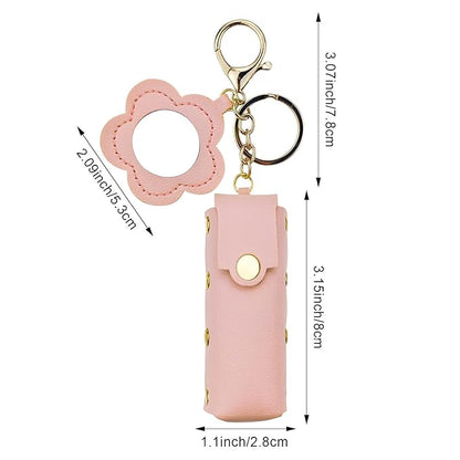 4 PACK PU Leather Potable Chapstick Holder Key Chain Bulk with Mirror, Lipstick Keychain, Lip Balm Organizer Holder Lipstick Travel Makeup Storage Case for Women Girls (Style 3)