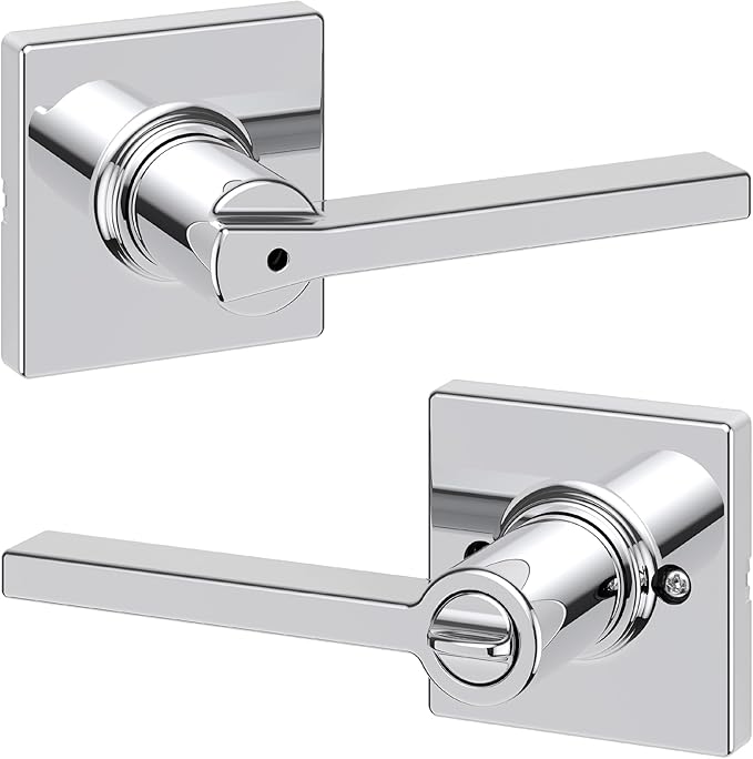 Kwikset Casey Interior Privacy Door Handle with Lock, Door Lever For Bathroom and Bedroom, Polished Chrome Reversible Keyless Turn Lock