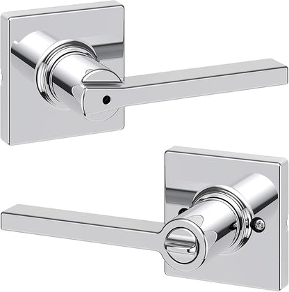 Kwikset Casey Interior Privacy Door Handle with Lock, Door Lever For Bathroom and Bedroom, Polished Chrome Reversible Keyless Turn Lock