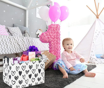 Rectangular Kids Basket,Heart Basket,Cute Storage Bin Toy Organizer Box Love Room Decor for Home(Line heart )