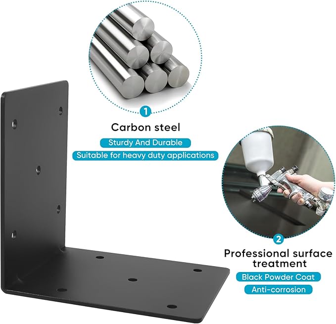 Heavy Duty Steel Corner Brackets 4pcs,6"x6"x5" L Right Reinforced Angle Bracket, Strengthen Metal Joint Support,DIY L Shelf Brackets for Wood Projects