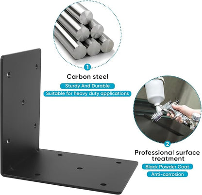 Heavy Duty Steel Corner Brackets 4pcs,6"x6"x5" L Right Reinforced Angle Bracket, Strengthen Metal Joint Support,DIY L Shelf Brackets for Wood Projects
