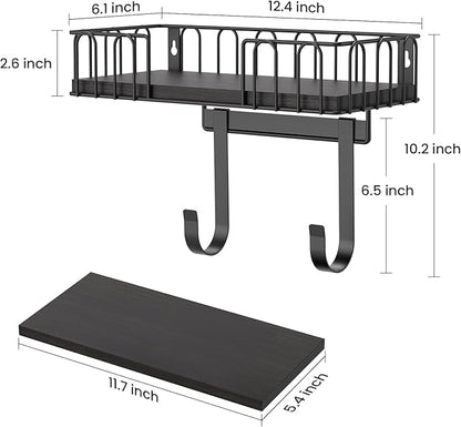 ORLESS Ironing Board Hanger Metal Wall Mount Iron and Ironing Board Holder, Laundry Room Decor and Storage with Large Storage Black Wooden Base Basket