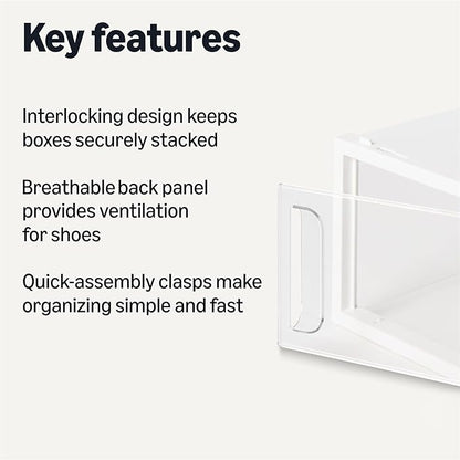 Amazon Basics Stackable and Foldable Clear Shoe Storage Organizer Box, Small, 12-Pack