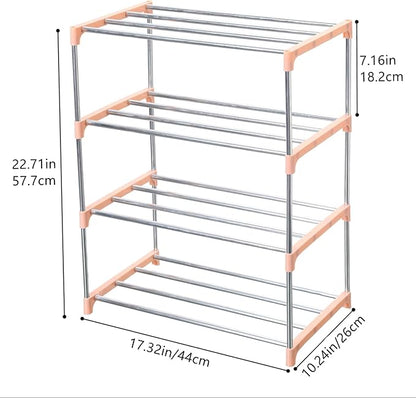 Stackable Small Shoe Rack, Entryway, Hallway and Closet Space Saving Storage and Organization (4-Tier, Pink)
