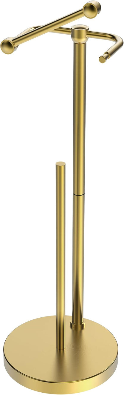 Toilet Paper Holder Stand, Modern Bathroom Free Standing Toilet Paper Holder with Storage for 4 Rolls, Post Pivoting Toilet Paper Stand Stainless Steel Tissue Rack, Heavy Stable Base(Brushed Gold)