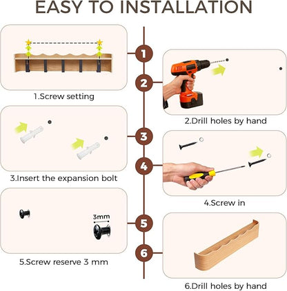 Wall Coat Rack Floating Shelves Modern Coat Rack Wall Mount with Storage Entryway Shelf Wooden Hanger 20 Inch 4 Hidden Metal Hooks for Living Room Bedroom (Wavy Oak, 5 Hooks)