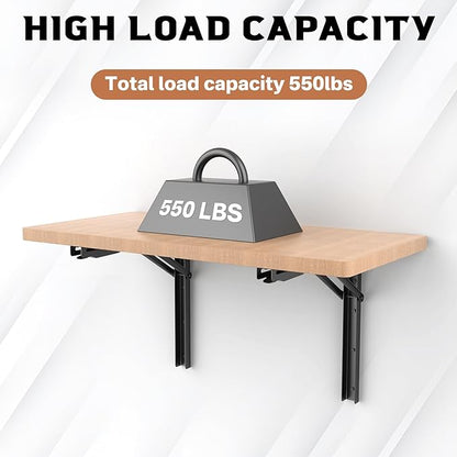 TORACK Heavy-Duty 18 inch Folding Wall Shelf Brackets, Space-Saving Collapsible Shelf Brackets for Garage, Kitchen, Laundry, 550 lbs Capacity, Wall-Mounted Support Hinges for Workbench/Table