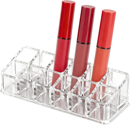 SYNTHORA 12 Slots Lipstick Holder, Clear Cosmetic Display Case for Lipsticks, Lip Gloss & Makeup Storage, Space-Saving Vanity Organizer (1 Pack)