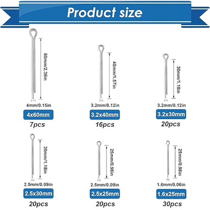 Cotter Pin Assortment Kit - 304 Stainless Steel 13 Sizes Cotter Pins & R Clips Cotter Pin Set for Hitch Pin Lock Systems