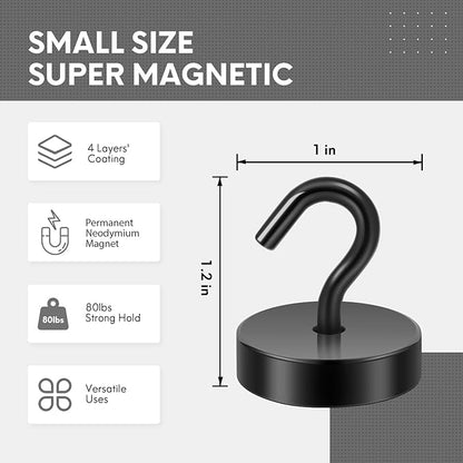 Neosmuk Magnetic Hooks, Cruise Ship Essentials, 80lb+ Heavy Duty Magnetic Hooks for Cruise Cabins, Refrigerator, Grill, Hanging, and Travel | Extra Strong Must-Haves Magnet Hook,Black, 5 Pack