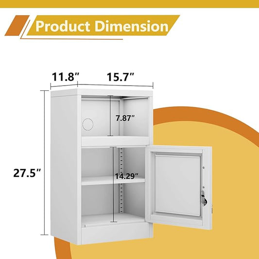 Tokawa Metal White Locking Nightstand, 27.56" Locker with Magnetic Door and Adjustable Shelve, Small Locker Nightstand, Side Table Storage Cabinets for Bedroom, Living Room, Office
