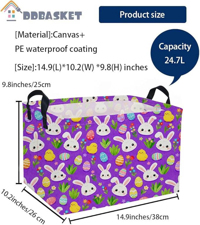 Easter Basket for Kids Gift Baskets Empty Baby Easter Basket for Boys and Girls Rectangular Toy Storage Bins Organizer Bin Box Cute room Decor for Home