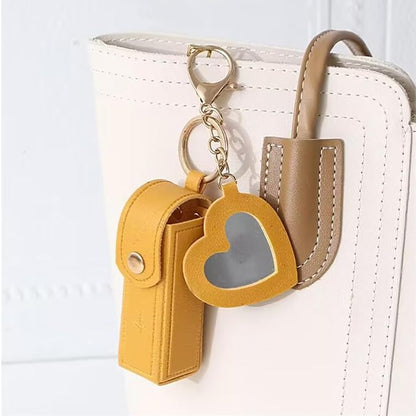 5 PCS Lipstick Holder Keychain PU Leather Potable Chapstick Holder with Mirror Soft Lip-Balm Holder Travel Storage Case Lipstick Pouch Mini for Perfume Fingernail Polish Valentine's Day Present