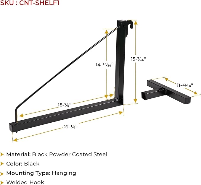Mytee Products 8 Pack 1 Tier Shipping Container Shelving Bracket with Hooks - 16"x18", 550 lbs WLL - Black Powder Coated Steel for Heavy Duty Trailer Containers - Easy to Assemble & Remove