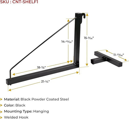Mytee Products 4 Pack 1 Tier Shipping Container Shelving Bracket with Hooks - 16"x18", 550 lbs WLL - Black Powder Coated Steel for Heavy Duty Trailer Containers - Easy to Assemble & Remove