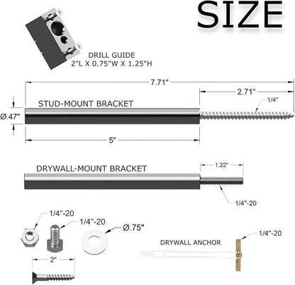 Floating Shelf Hidden Bracket 5" (2 PCS) - Hidden Supports for Wooden Floating Shelves - Drywall Mount or Stud Mount with Included Drill Guide and Steel Hardware