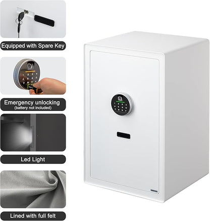 XPEDITION 3.0 Cu.Ft Large Home Safe,with Fireproof Waterproof Bag, Heavy Duty Digital Security Safe, Built-In Drawer and Removable Shelf for Storing Valuables (White, Fingerprint)
