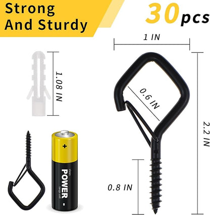 30 PCS Cup Screw-in Hanger Hooks with Safety Buckle, Windproof Screw Hooks Perfect for Hanging Outdoor String Lights, Plants, and Patio Lights,for Ceiling and Wall Mount, 2.2 Inches in Gold