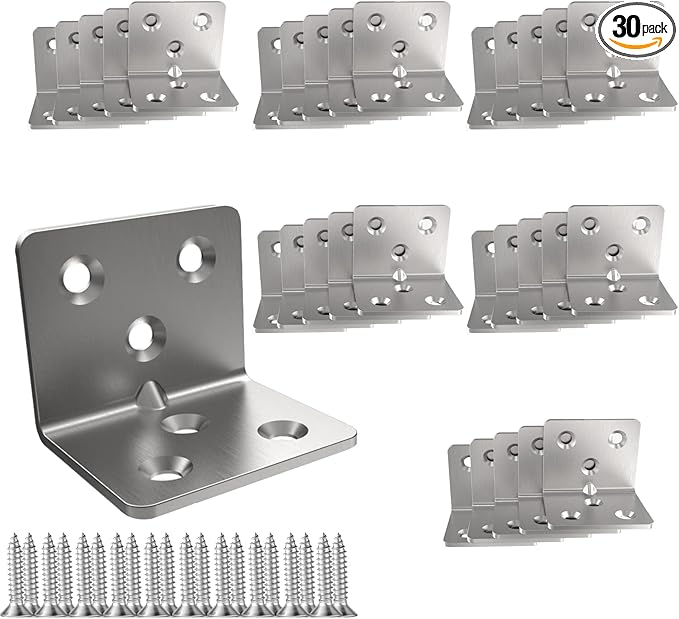 Stainless Steel Corner Bracket,Joint Right Angle Bracket,L Shape Heavy Duty Metal Corner Brace Shelf Supporter for Wood Aufuga (30, 1.5x1.2x1.2)