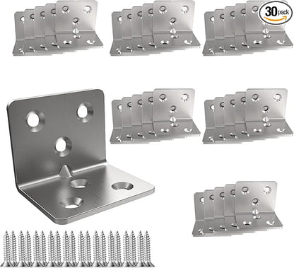 Stainless Steel Corner Bracket,Joint Right Angle Bracket,L Shape Heavy Duty Metal Corner Brace Shelf Supporter for Wood Aufuga (30, 1.5x1.2x1.2)