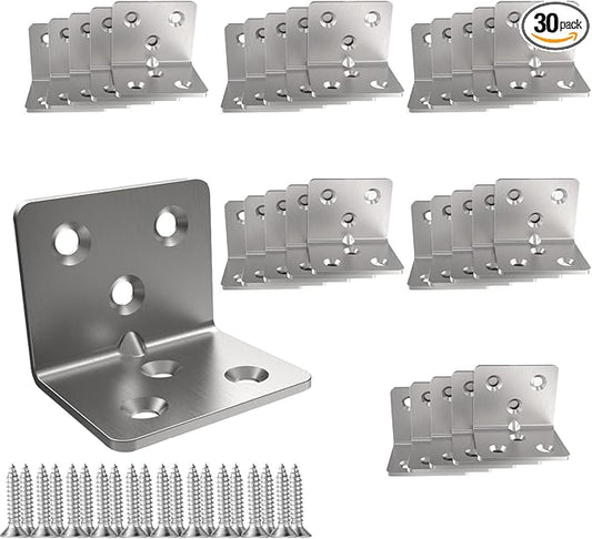 Stainless Steel Corner Bracket,Joint Right Angle Bracket,L Shape Heavy Duty Metal Corner Brace Shelf Supporter for Wood Aufuga (30, 1.5x1.2x1.2)