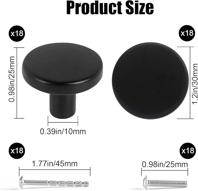 Romeda 12 Piece Drawer Knobs, Black Cabinet Knobs with Screw, 30mm Drawer Pulls for Dresser, Kitchen, and Cabinet Drawers