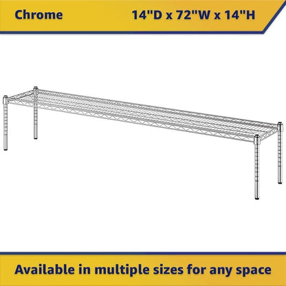 14" x 72" x 14" Chrome Wire Storage Shelf, Dunnage Rack, Commercial 1 Tier Small Shelf