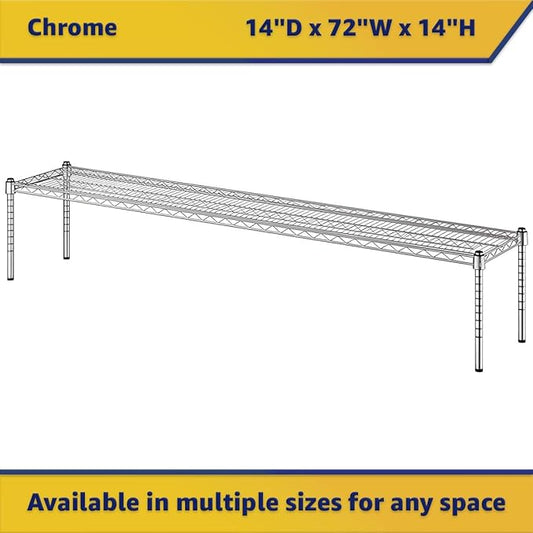 14" x 72" x 14" Chrome Wire Storage Shelf, Dunnage Rack, Commercial 1 Tier Small Shelf