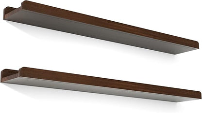 Love-KANKEI 36 Inch Long Floating Shelves Wall Mounted Set of 2, Large Wood Wall Shelves for Storage, Rustic Hanging Shelves for Display,Bedroom Living Room Bathroom Kitchen Office Dark Walnut