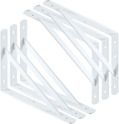 Heavy Duty Shelf Brackets 12 x 8 inches, Metal Shelves Supports, Load Capacity: 600 lb, 90 Degree Wall Mounted Angle L Floating Shelf Bracket with Screws,White 6 Pack HOME MASTER HARDWARE