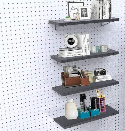 KINOMI Heavy Duty Pegboard Shelves, Value Set of 8 Pack Pegboard Shelf Brackets and 4 Pack Peg Board Shelves for Garage, Home, Garden, Tool Shed (Black)