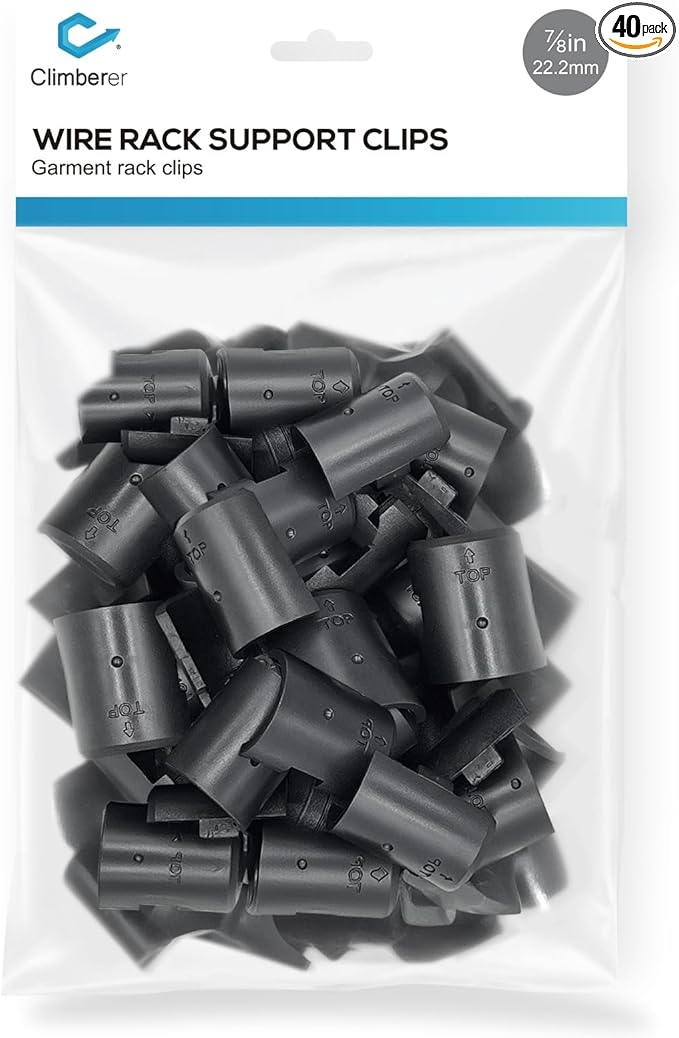 20 Pairs of 7/8-Inch（22.2mm）Wire Shelf Clips for Metal Shelving & Garment Racks – Plastic Locking Clips, Adjustable Layer Spacers (Black, 7/8)